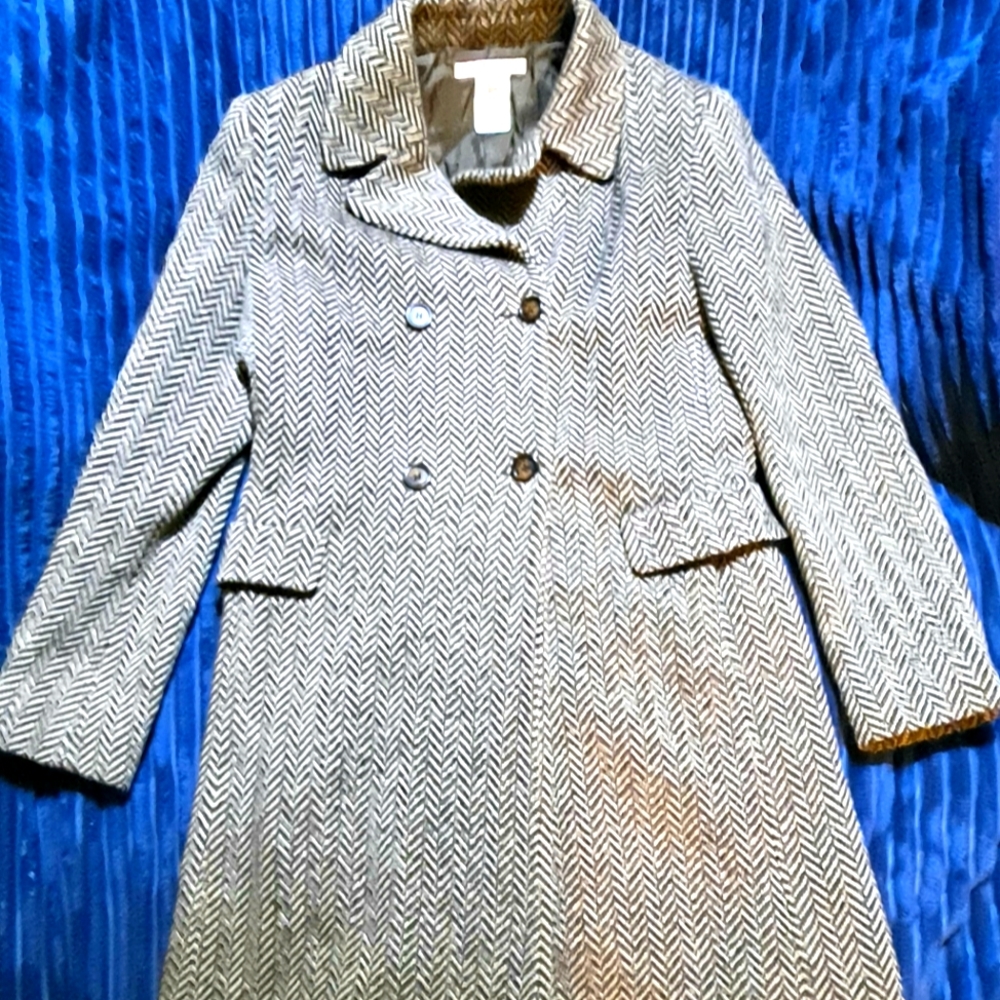 Michael Kors Vintage Herringbone Pattern Wool Coat. W… Gem